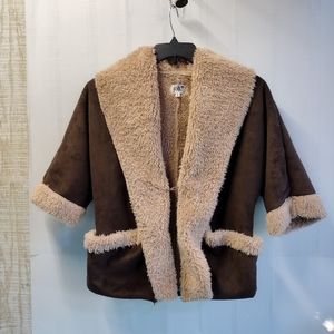 JOLT Women's Sherpa Lined Jacket Brown Faux Fur Open Front Size XS